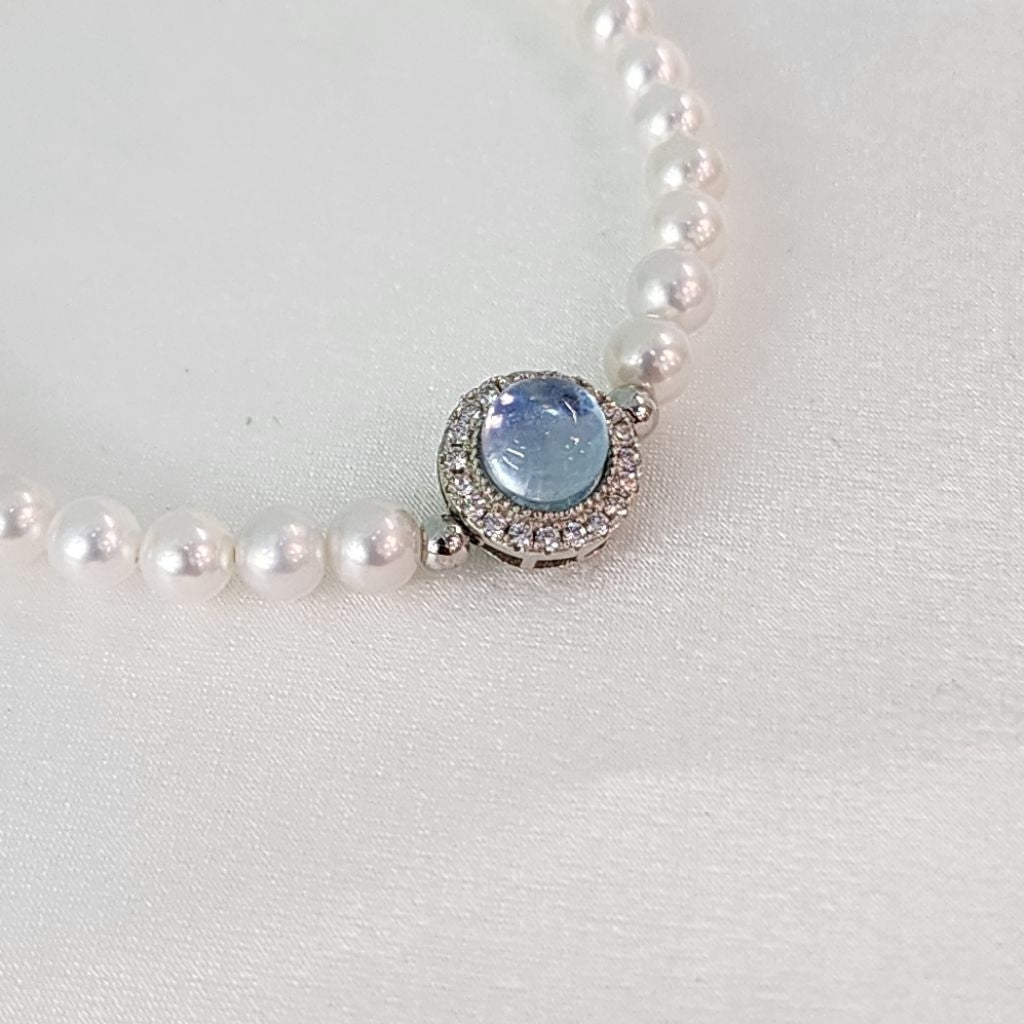 "Eternity" Freshwater Pearl Bracelet 4.5mm - 5mm with Aquamarine