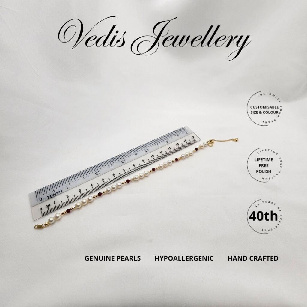 "Trail of Luck" Freshwater Pearl Bracelet with Tourmaline 5.5mm-6mm