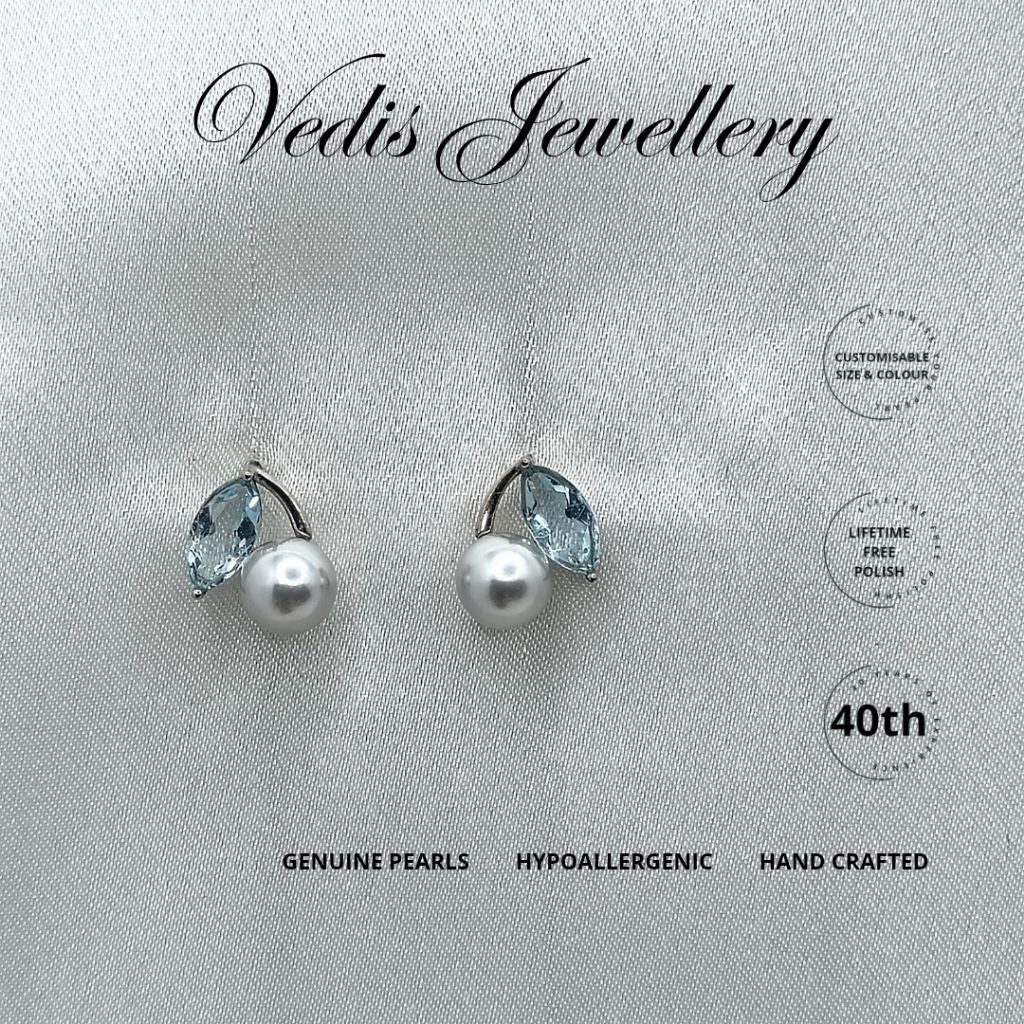 "Akoya Aquamarine" Premium Akoya Sea Pearl 6mm-6.5mm Earring