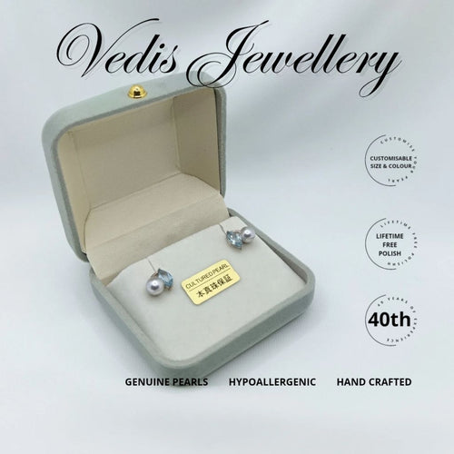 "Akoya Aquamarine" Premium Akoya Sea Pearl 6mm-6.5mm Earring