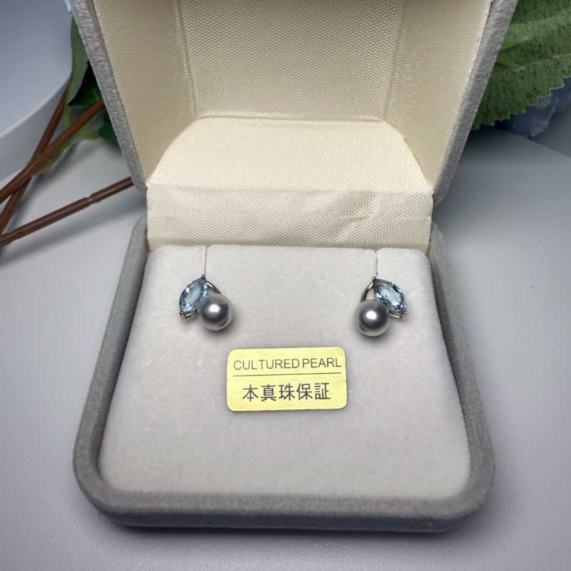 "Akoya Aquamarine" Premium Akoya Sea Pearl 6mm-6.5mm Earring