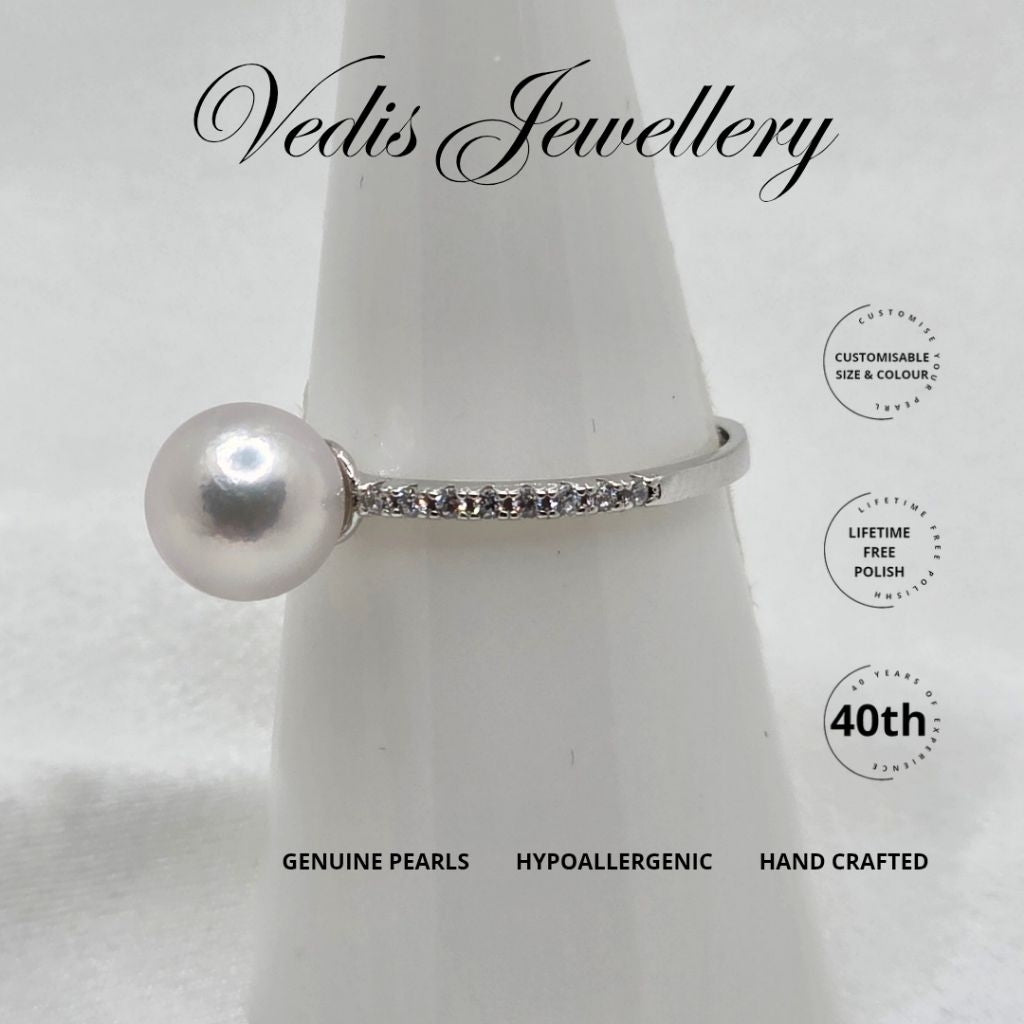 "Celestial" 7-7.5mm Certified Premium Sea Pearl Free Size Rings