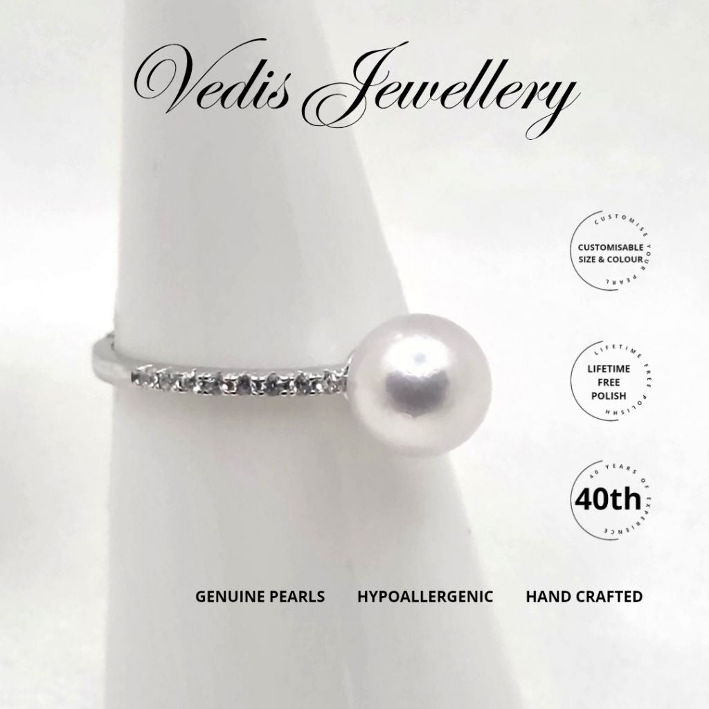 "Celestial" 7-7.5mm Certified Premium Sea Pearl Free Size Rings