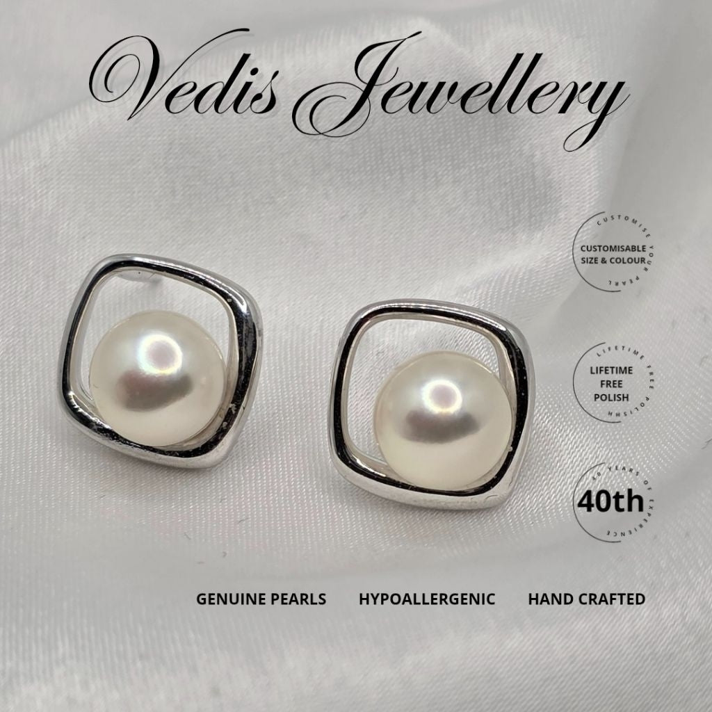 "Coherence" 6A 8mm-8.5mm Freshwater Pearl Earrings