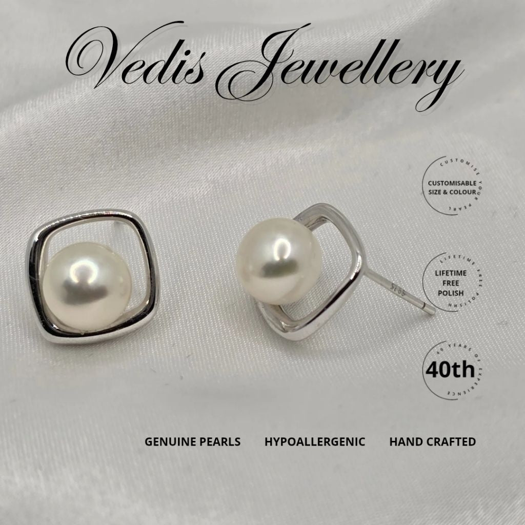 "Coherence" 6A 8mm-8.5mm Freshwater Pearl Earrings