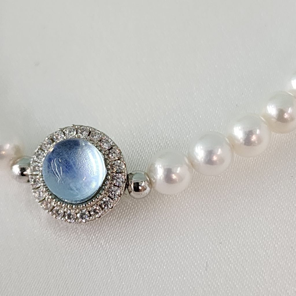 "Eternity" Freshwater Pearl Bracelet 4.5mm - 5mm with Aquamarine
