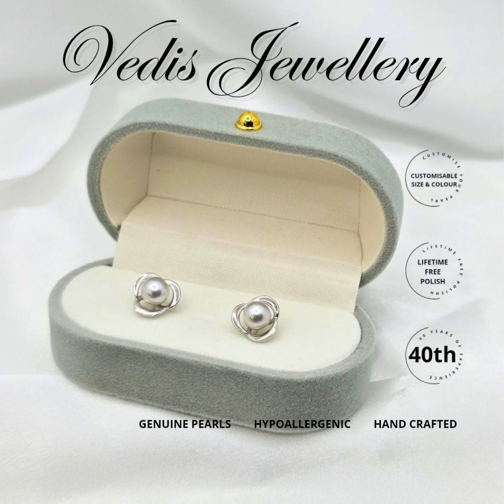 "Foliose Coral" 6.5mm-7mm Premium Sea Pearl Earrings