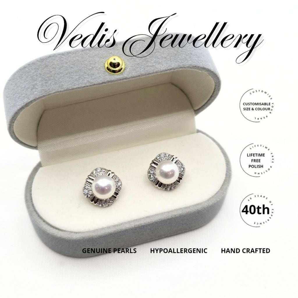 "For Ever" 6A 7.5mm-8mm Premium Freshwater Pearl Ear Studs Earring