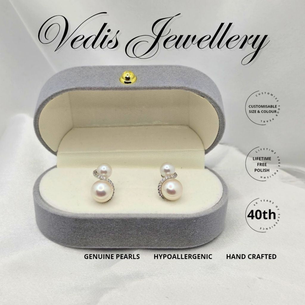 "Infinite" 6A 5mm Premium Sea Pearl and 8mm Premium Freshwater Pearl Earrings
