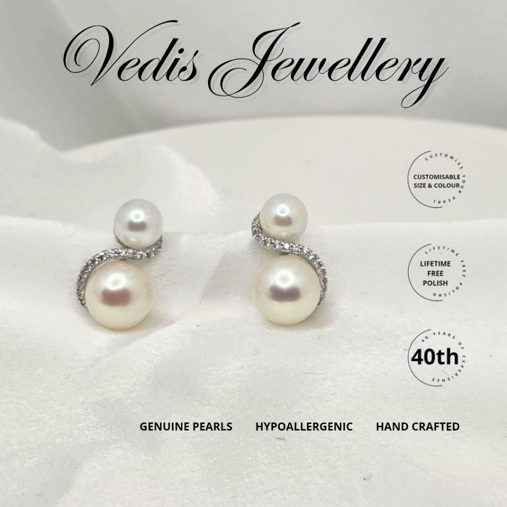 "Infinite" 6A 5mm Premium Sea Pearl and 8mm Premium Freshwater Pearl Earrings