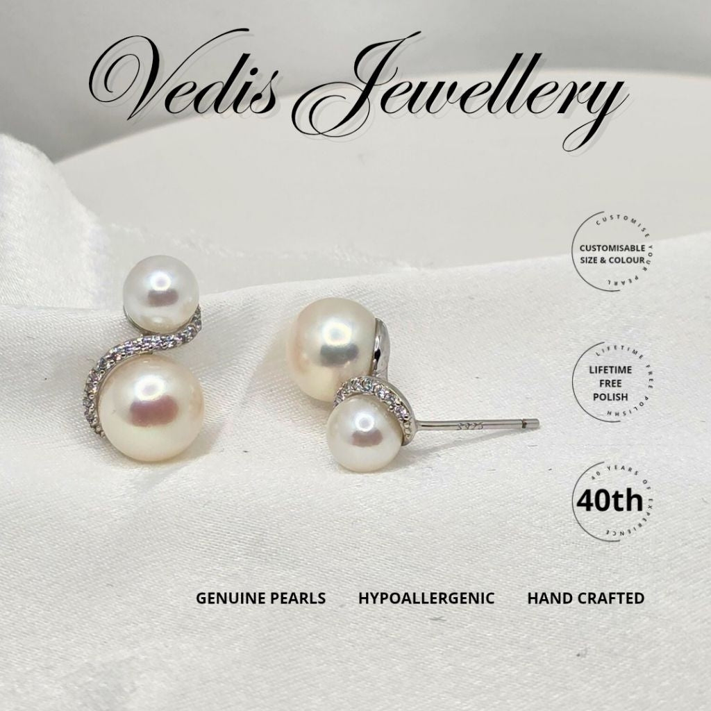 "Infinite" 6A 5mm Premium Sea Pearl and 8mm Premium Freshwater Pearl Earrings