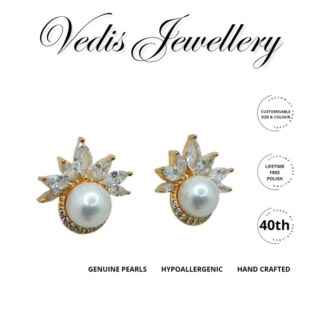 "Peacock" 6A Premium Freshwater Pearl Ear Studs 6mm-6.5mm Earring