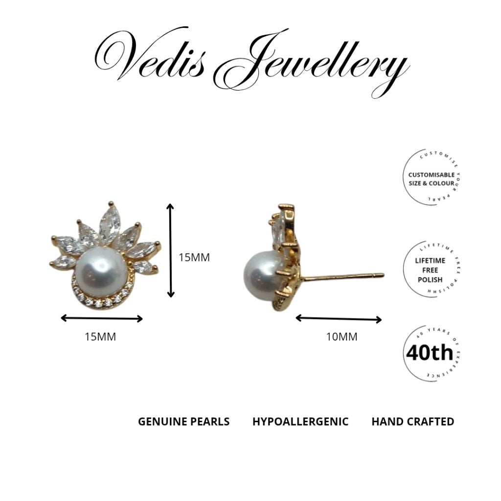 "Peacock" 6A Premium Freshwater Pearl Ear Studs 6mm-6.5mm Earring