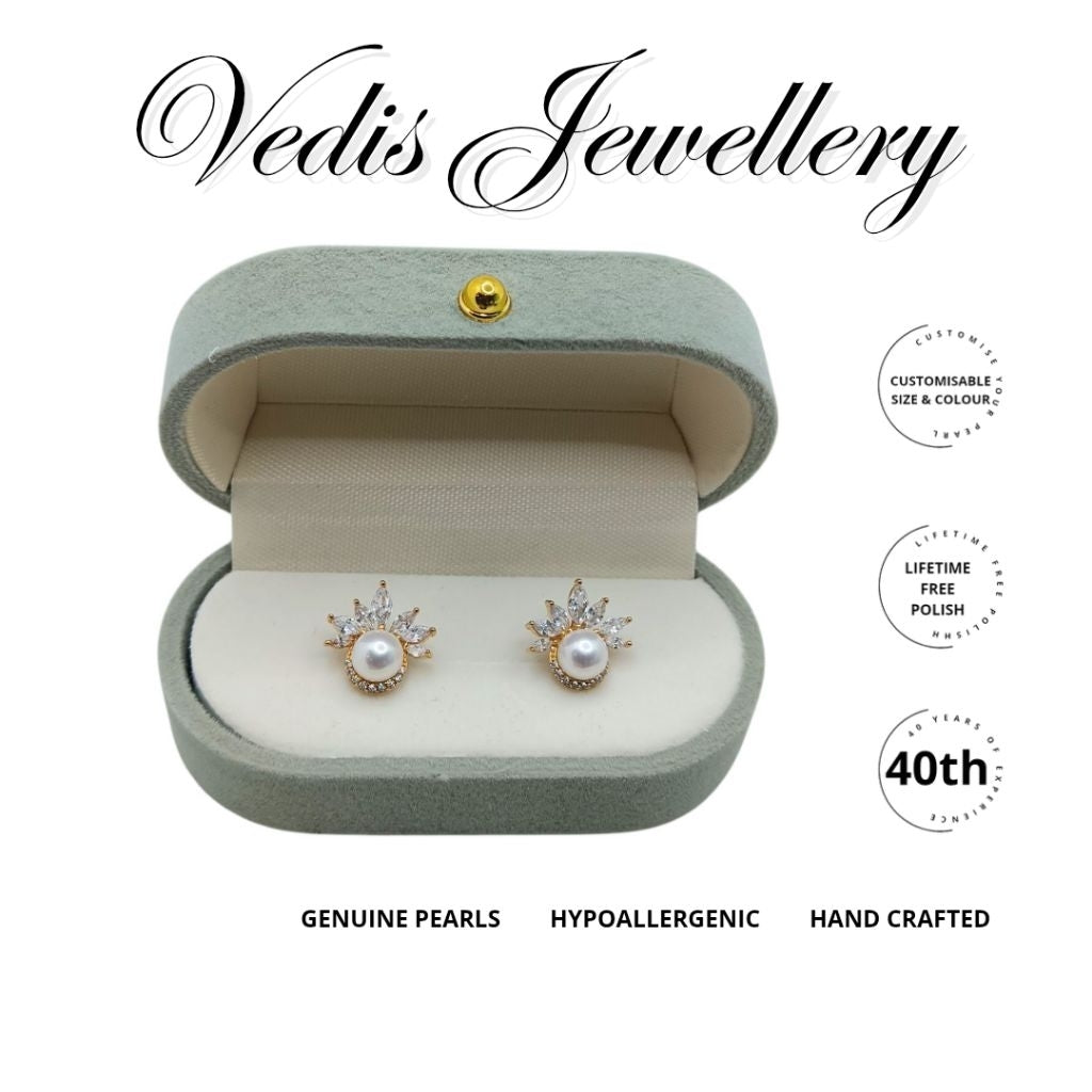 "Peacock" 6A Premium Freshwater Pearl Ear Studs 6mm-6.5mm Earring