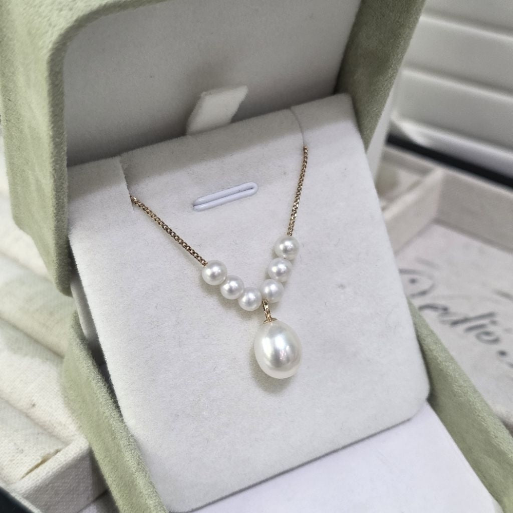 "Pearlyn" Premium Freshwater Pearl Necklace 5mm - 9mm with 18K Gold Plated Chain