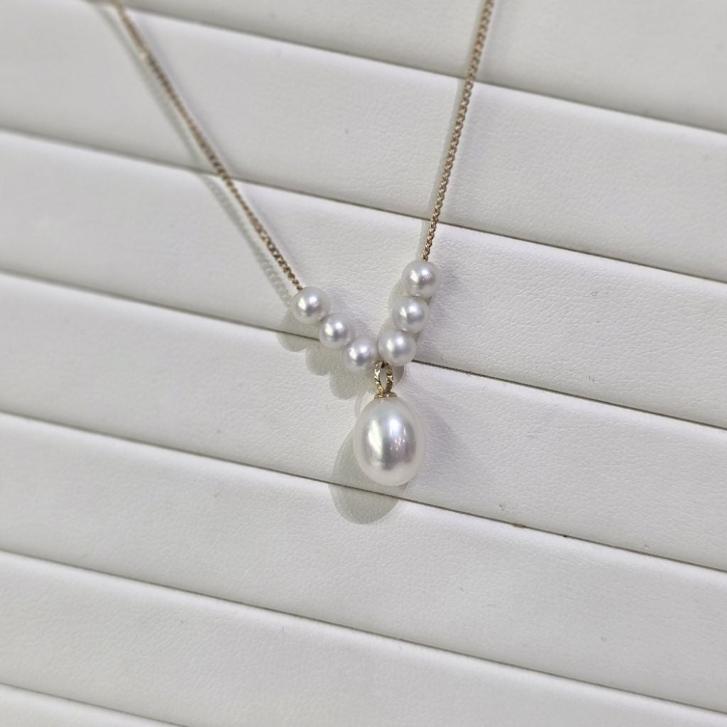 "Pearlyn" Premium Freshwater Pearl Necklace 5mm - 9mm with 18K Gold Plated Chain