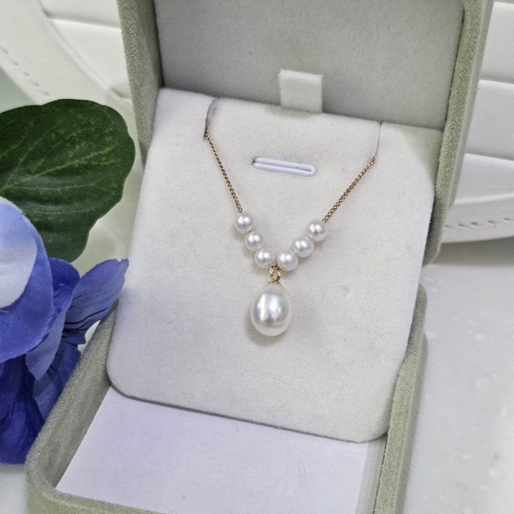 "Pearlyn" Premium Freshwater Pearl Necklace 5mm - 9mm with 18K Gold Plated Chain