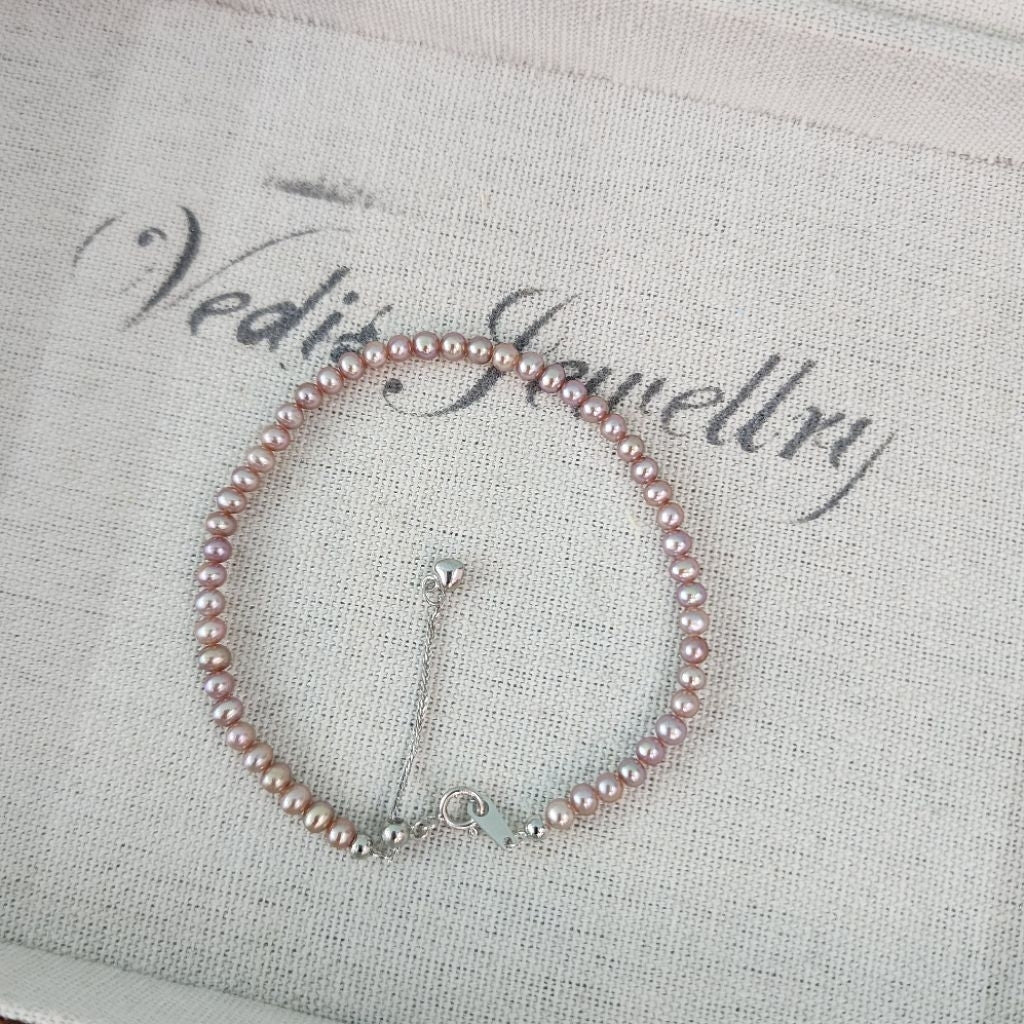 "Purplish Grain" Premium Freshwater Pearl 3mm-3.5mm Bracelet