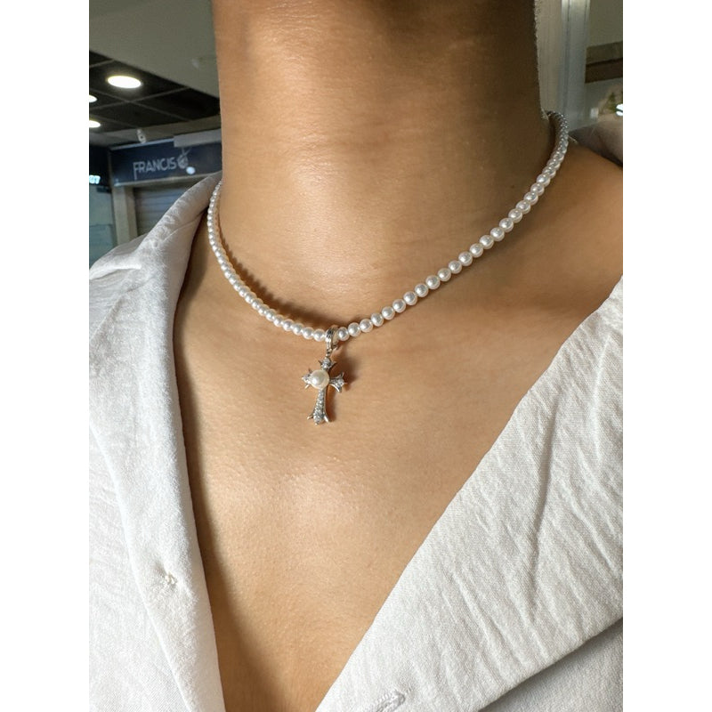 "Rosary" Freshwater Pearl Necklace 4.5mm - 5mm bead, 6.5mm - 7mm Pendant