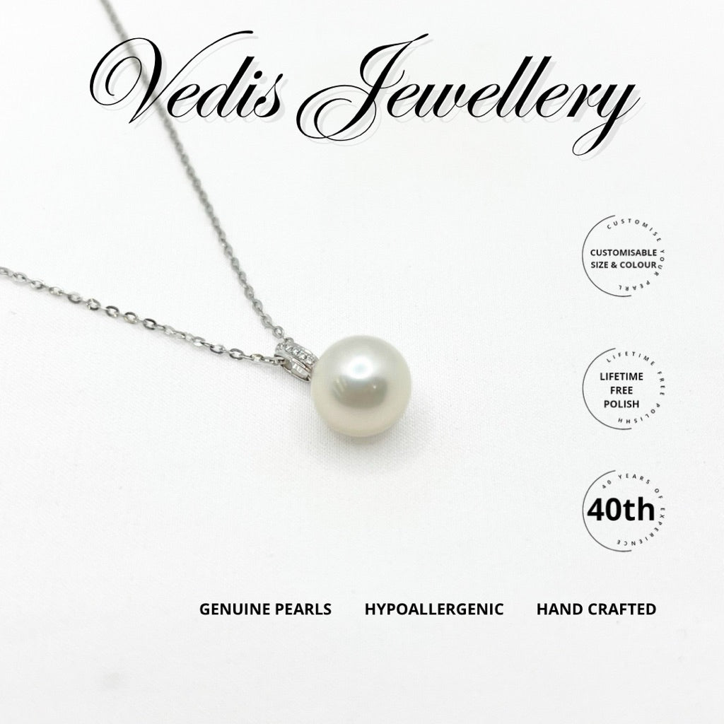 "Spherical" Natural Freshwater Pearl Necklace 10mm - 10.5mm with 18k White Gold Chain