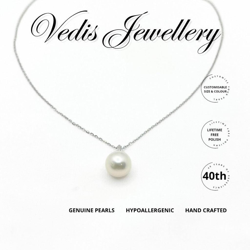"Spherical" Natural Freshwater Pearl Necklace 10mm - 10.5mm with 18k White Gold Chain