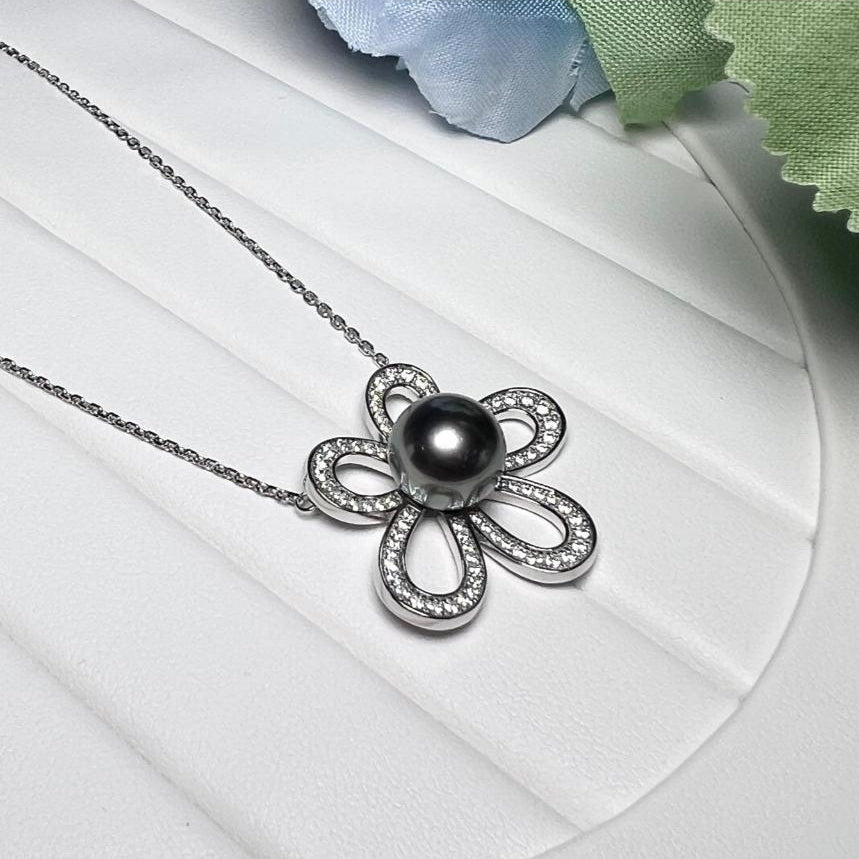 "Tahitian Plumeria" Premium Sea Pearl Necklace 10mm - 11mm