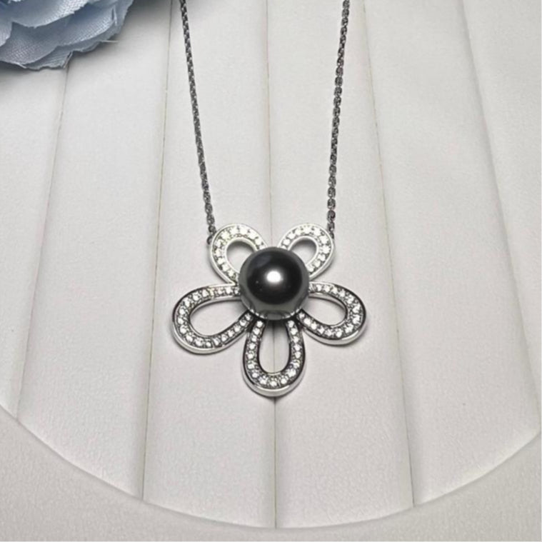 "Tahitian Plumeria" Premium Sea Pearl Necklace 10mm - 11mm