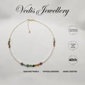 "Trail of Luck" (Tourmaline) 多彩碧玺 Freshwater Pearl 3mm-3.5mm Necklace