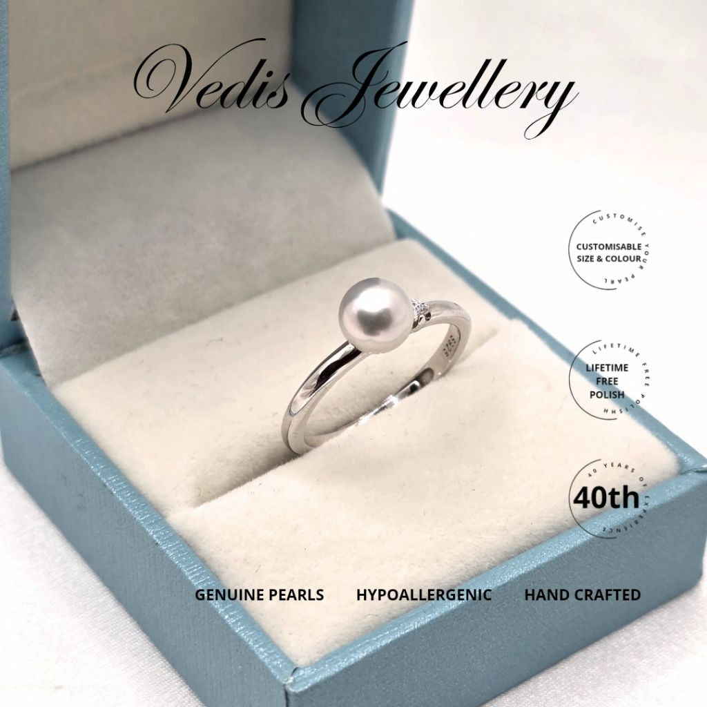"Undivided" 6-6.5mm Certified Premium Sea Pearl Free Size Ring