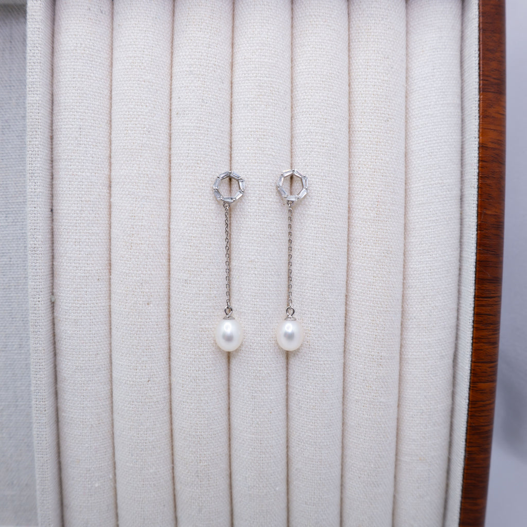 "Heptagon" Premium Freshwater Pearl Earrings 7mm-7.5mm