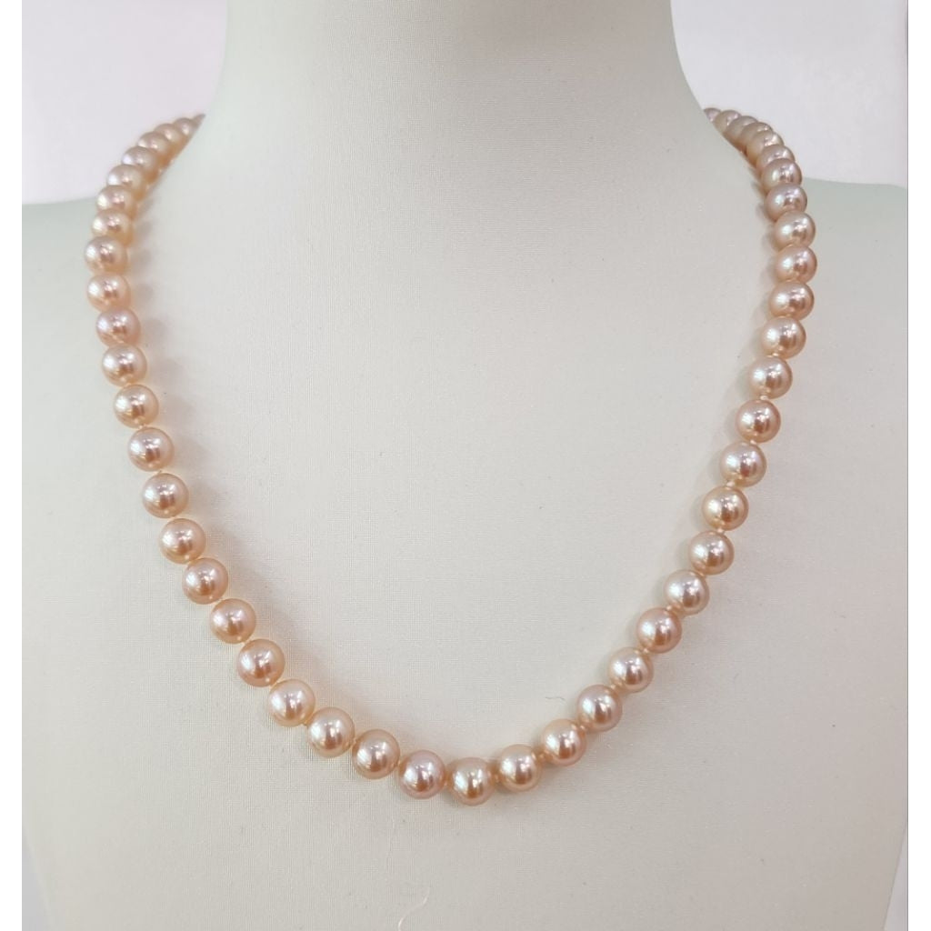 "China Red" Premium Freshwater Pink Pearl 6.5mm-7mm Necklace with S925 Sterling Silver press clasp