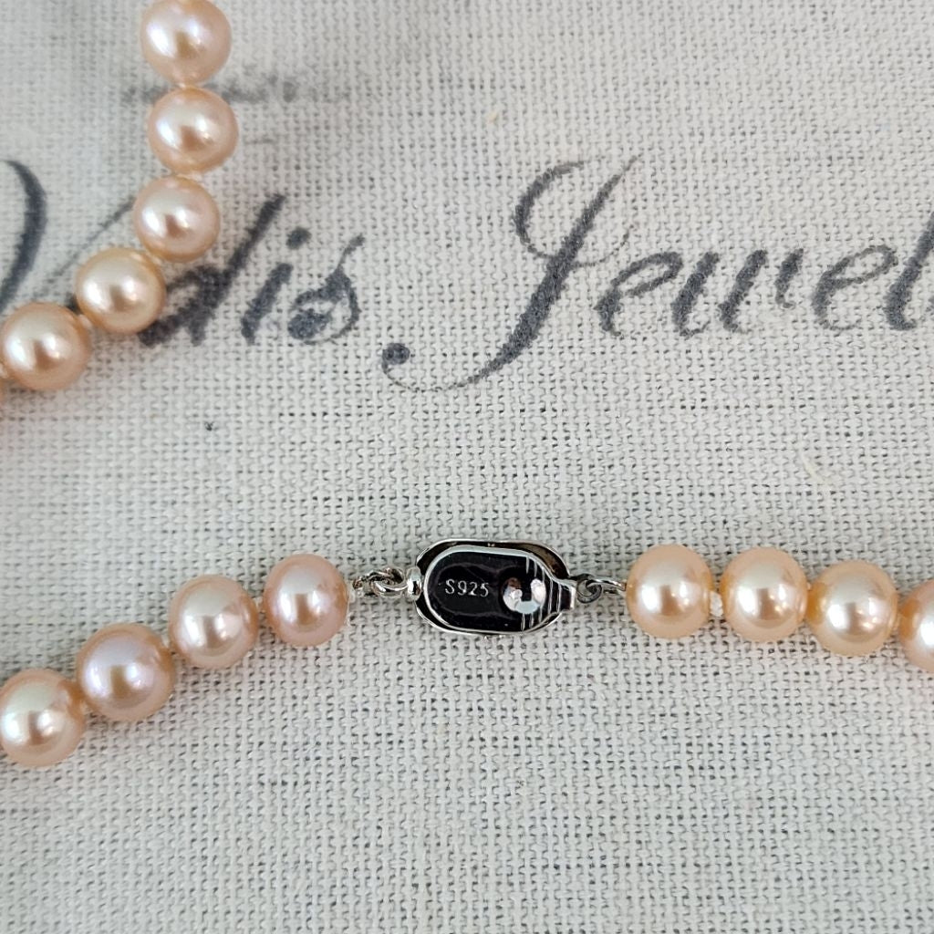 "China Red" Premium Freshwater Pink Pearl 6.5mm-7mm Necklace with S925 Sterling Silver press clasp
