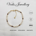 "Trail of Luck" Freshwater Pearl Bracelet with Tourmaline 5.5mm-6mm
